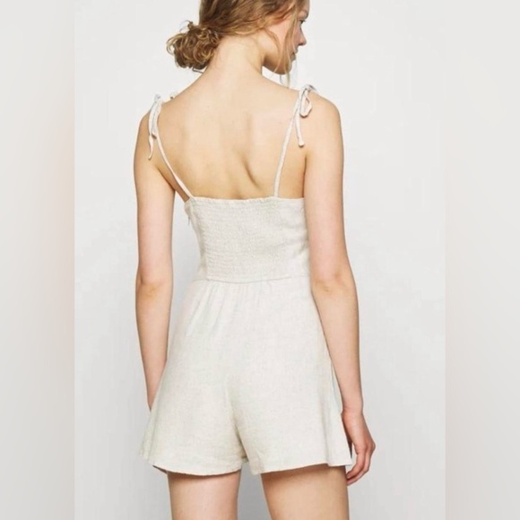 Abercrombie Linen-Blend Romper Oatmeal Size Medium Boho - Picture 2 of 10